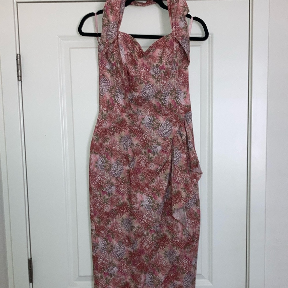 Vintage Pink and Gray Sheath Halter Dress for Wedding Guest